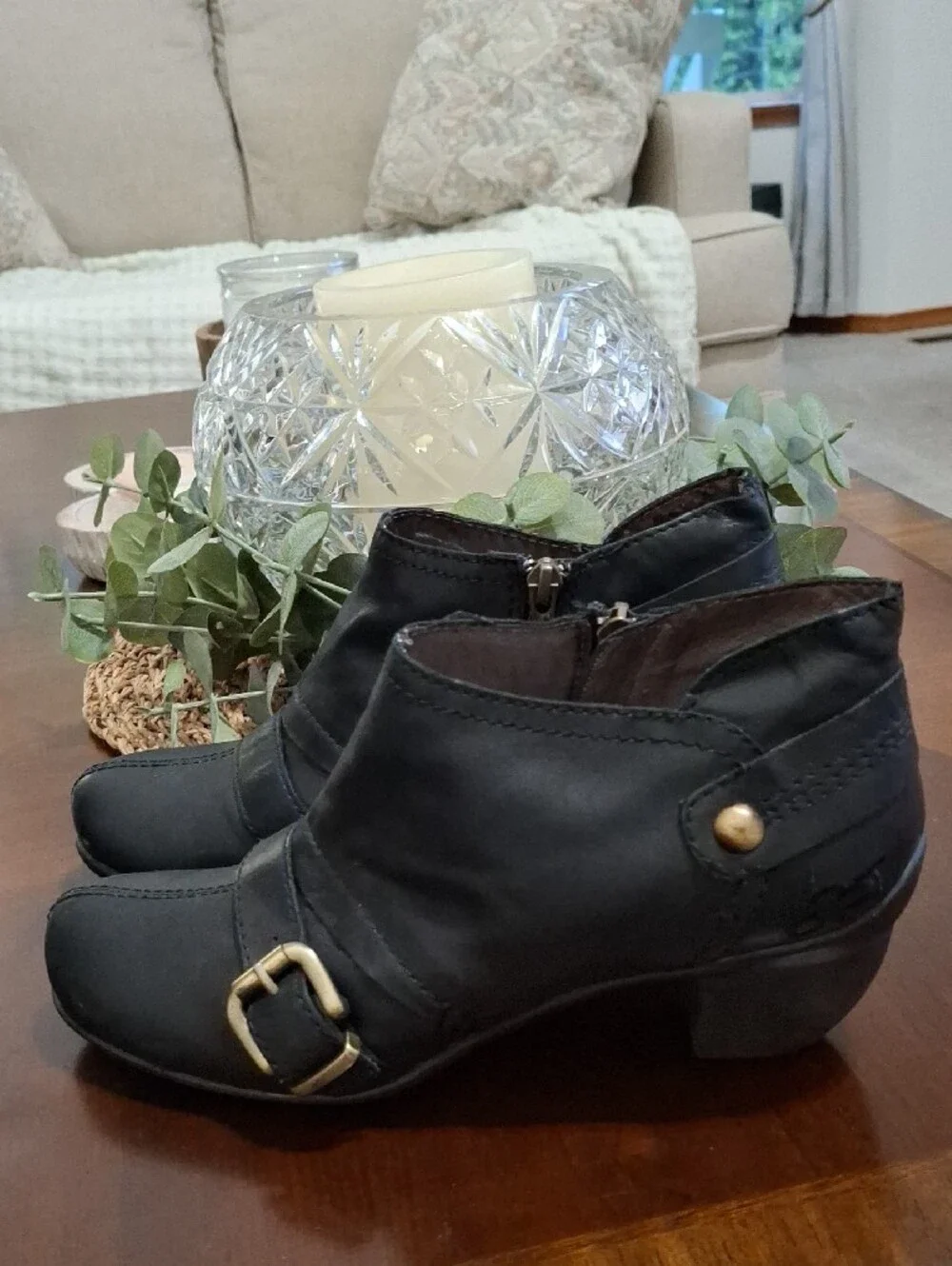OTBT EL Dorado Leather Women’s Black Low Heel Ankle Boots with Buckle Size 8